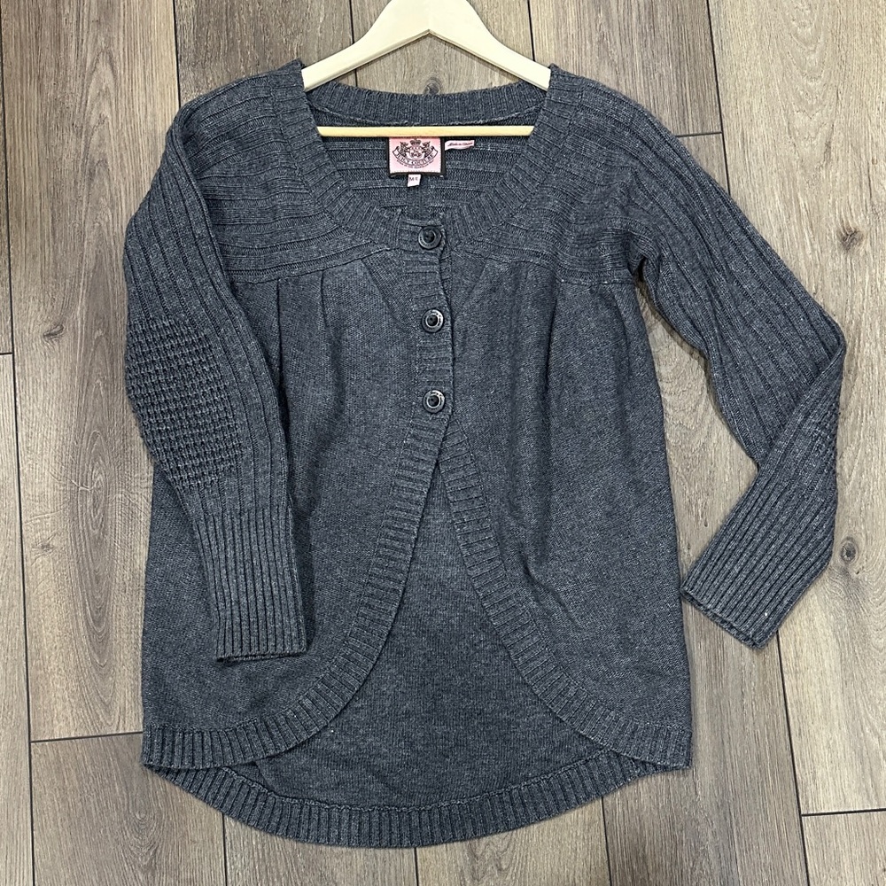Juicy Couture Charcoal Gray Button Front Knit Cardigan